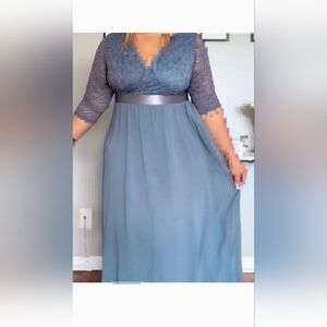 Elegant Long Sleeve Lace Dress in Blue